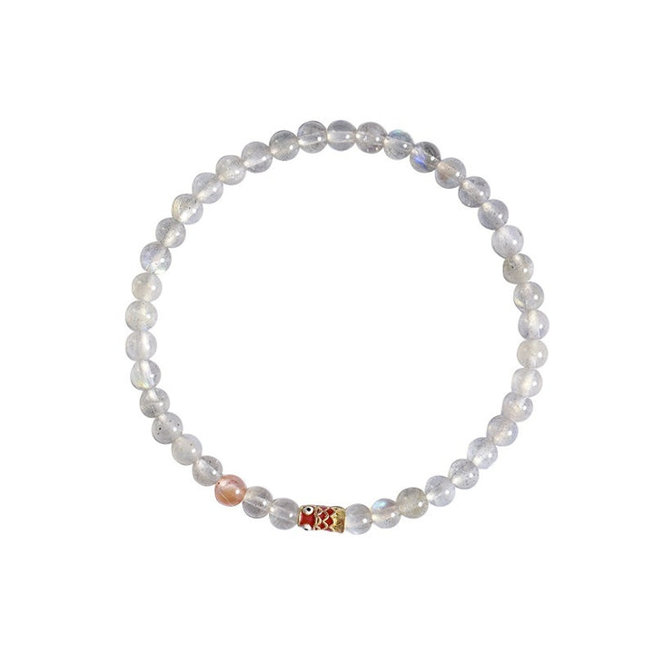 Handmade Moonstone Koi Enamel Bracelet – Light Luxury Design