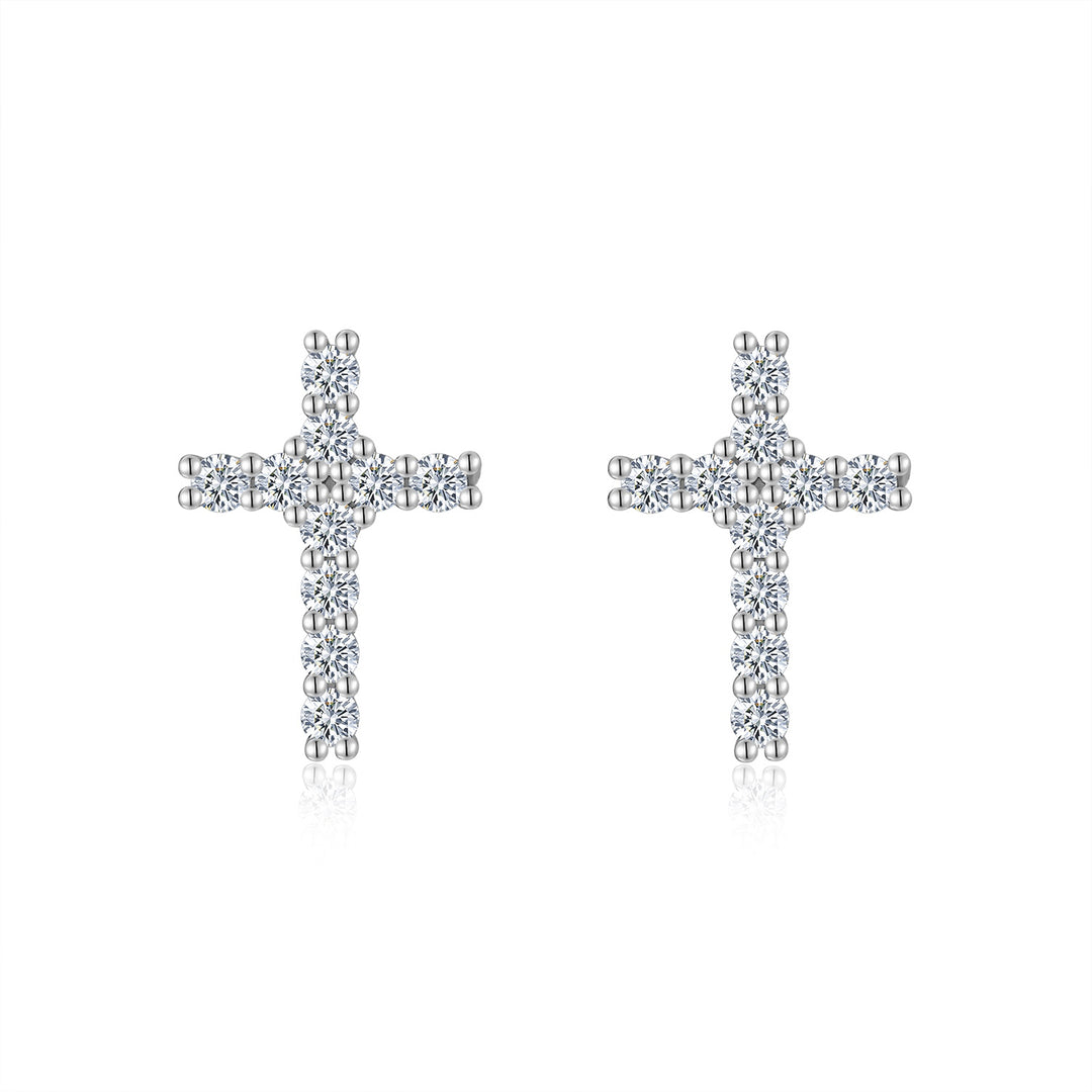 Cross Luxury Minimalist Moissanite Earring Set – Platinum-Plated S925 Silver, GRA Certified