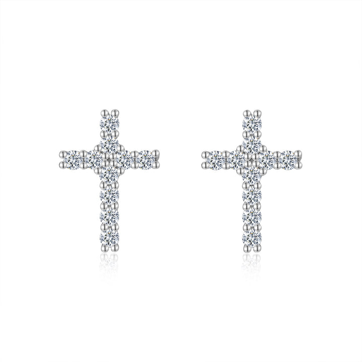 Cross Luxury Minimalist Moissanite Earring Set – Platinum-Plated S925 Silver, GRA Certified