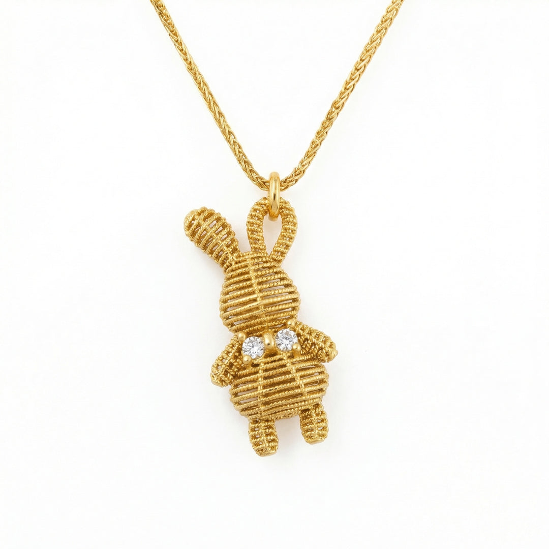 ✨ 925 Sterling Silver Textured Bunny Necklace with Sparkling Stone Eyes ✨