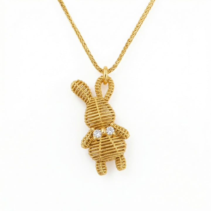 ✨ 925 Sterling Silver Textured Bunny Necklace with Sparkling Stone Eyes ✨