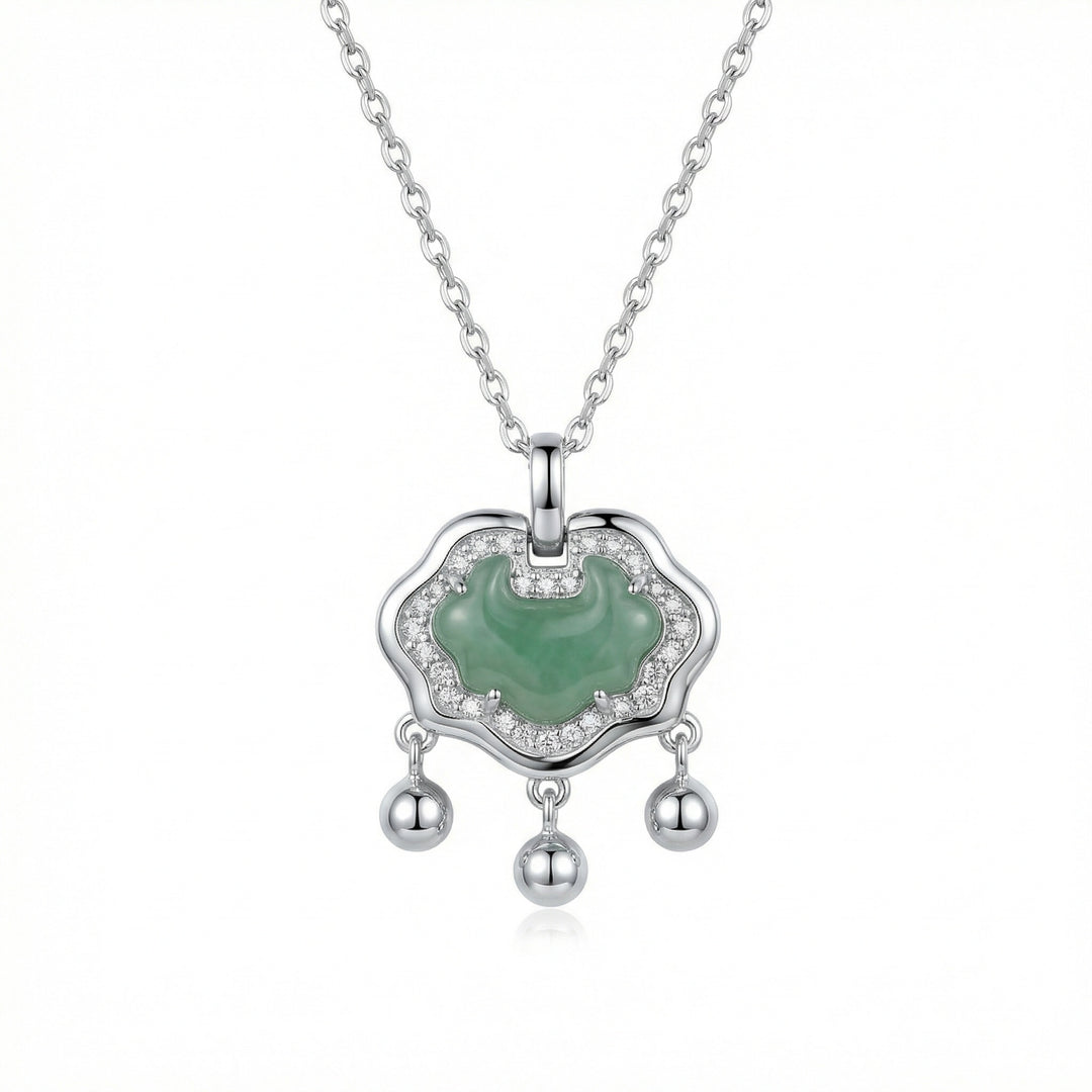 925 Sterling Silver Jade Padlock Necklace – Elegant Pendant with Crystals & Dainty Charms