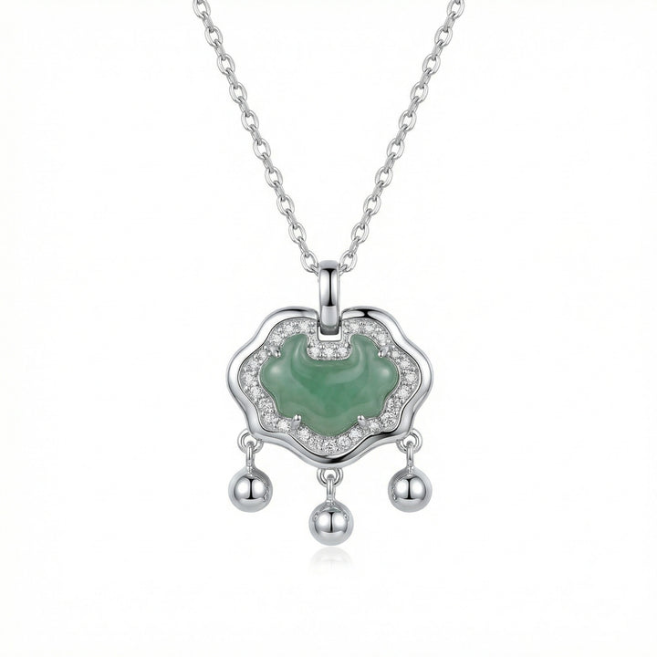 925 Sterling Silver Jade Padlock Necklace – Elegant Pendant with Crystals & Dainty Charms