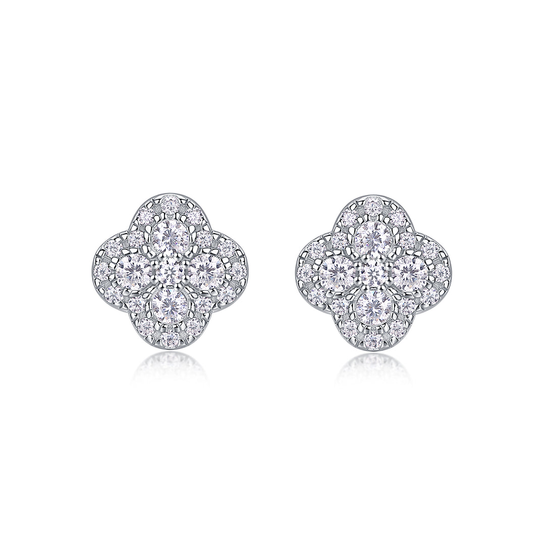 Lucky Four-Leaf Clover Moissanite Earrings – Platinum-Plated S925 Silver