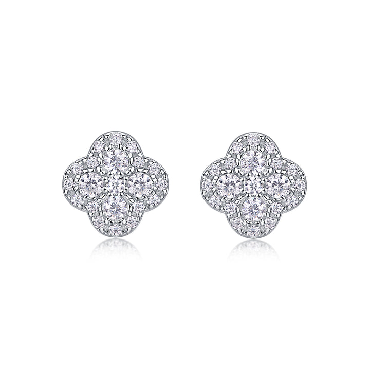 Lucky Four-Leaf Clover Moissanite Earrings – Platinum-Plated S925 Silver