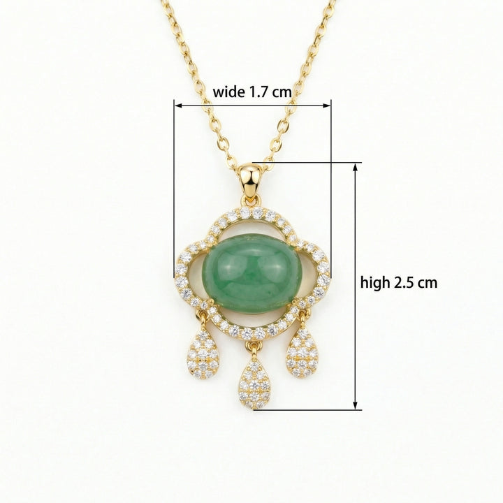✨ 925 Sterling Silver Elegant Jadeite Pendant Necklace with Sparkling Accents and Droplet Charms ✨