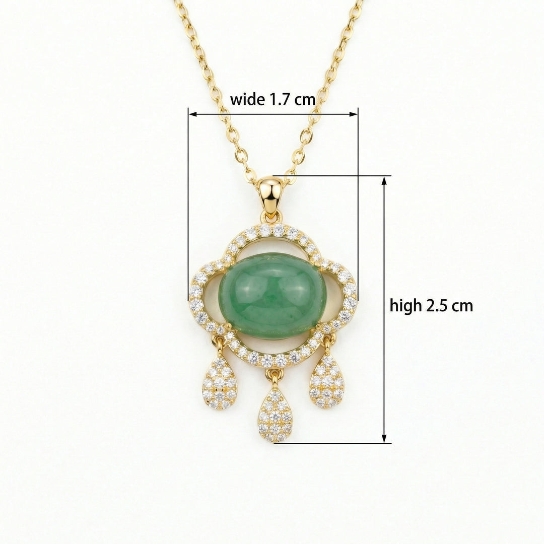 ✨ 925 Sterling Silver Elegant Jadeite Pendant Necklace with Sparkling Accents and Droplet Charms ✨