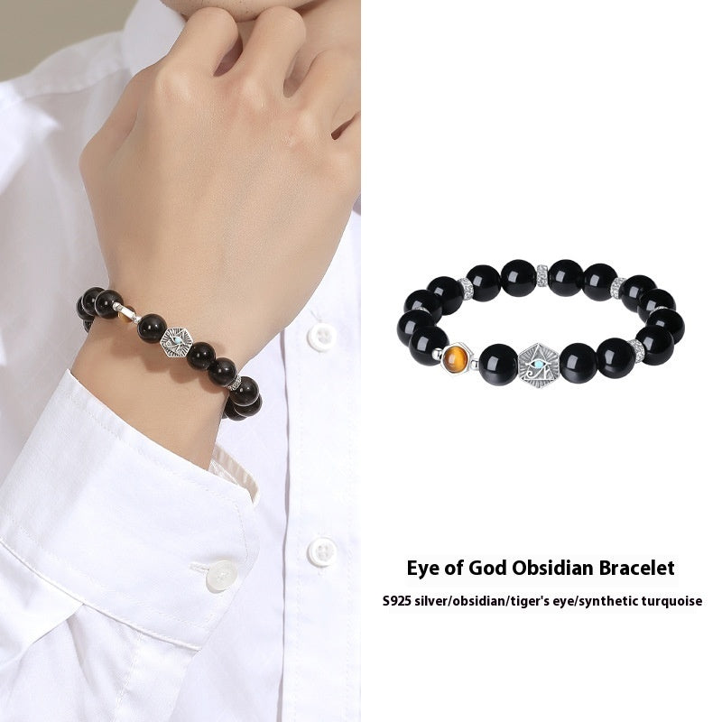 Tigereye God’s Eye Bracelet – Men’s Retro S925 Sterling Silver Jewelry