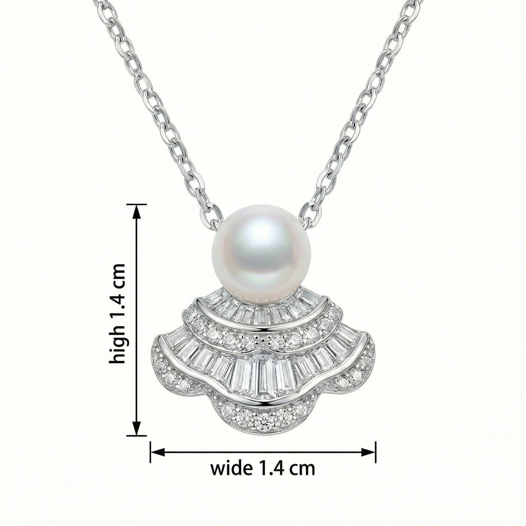 ✨ 925 Sterling Silver Art Deco Fan-Shaped Pearl & Diamond Pendant Necklace ✨