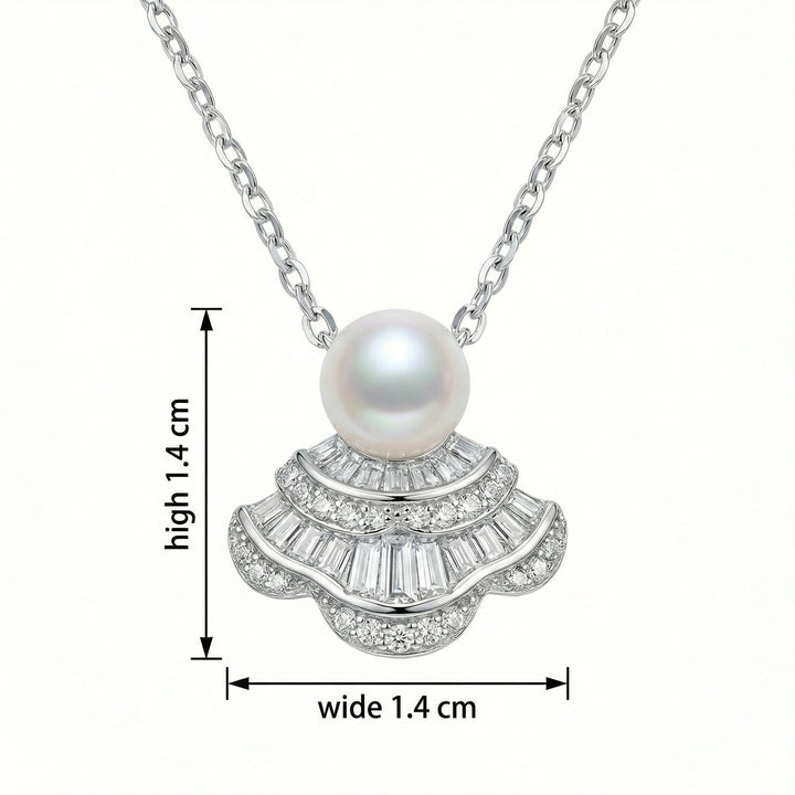 ✨ 925 Sterling Silver Art Deco Fan-Shaped Pearl & Diamond Pendant Necklace ✨