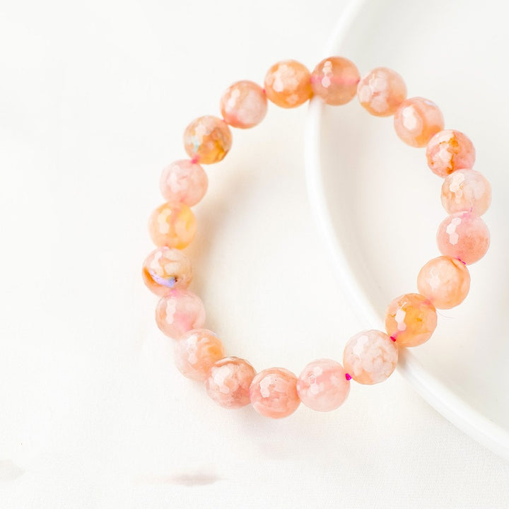 Natural Crystal Red Cherry Blossom Agate DIY Bracelet – Vibrant & Handmade