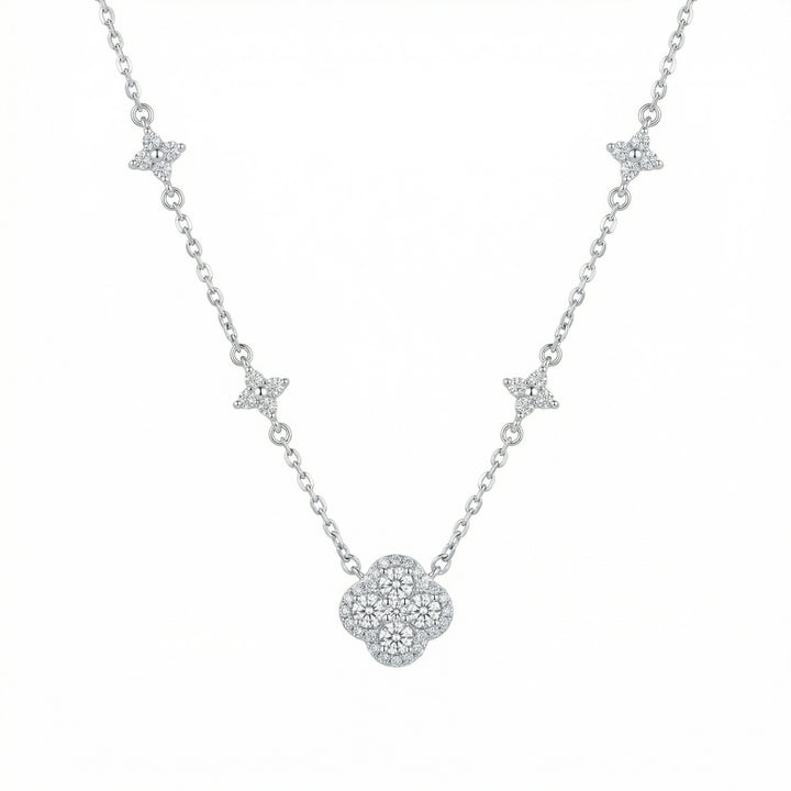 ✨ 925 Sterling Silver Diamond Four-Leaf Clover Station Necklace ✨