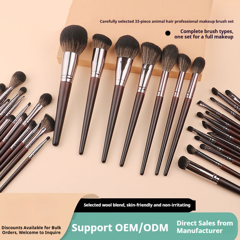 🖌️ 33-Piece High-End Makeup Brush Set – Animal Hair & Synthetic Fiber with Wooden Handles 💄✨
