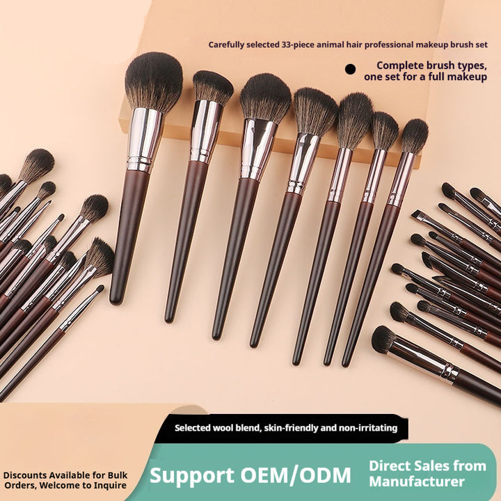 🖌️ 33-Piece High-End Makeup Brush Set – Animal Hair & Synthetic Fiber with Wooden Handles 💄✨