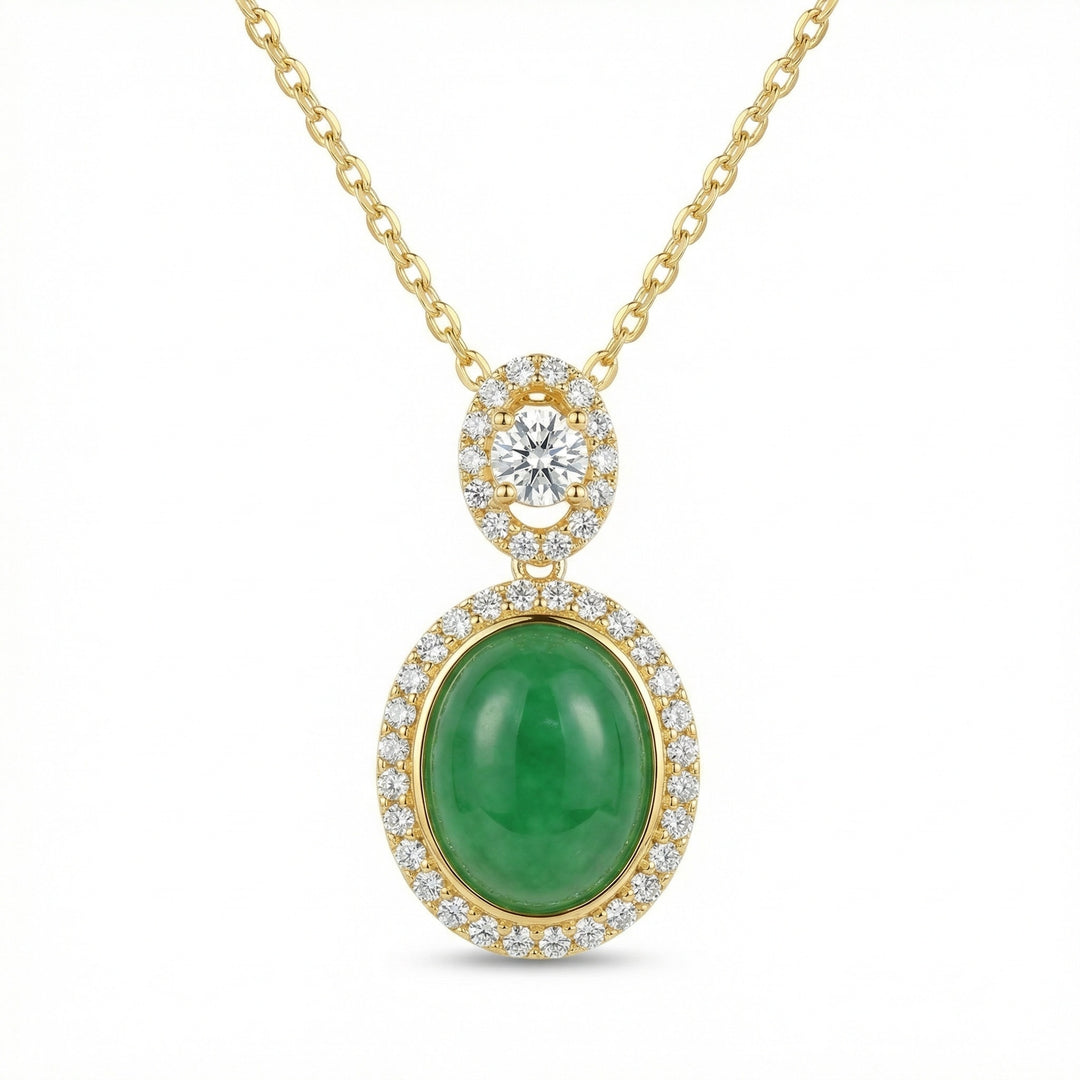 ✨ Oval Green Gemstone & Diamond Halo Necklace