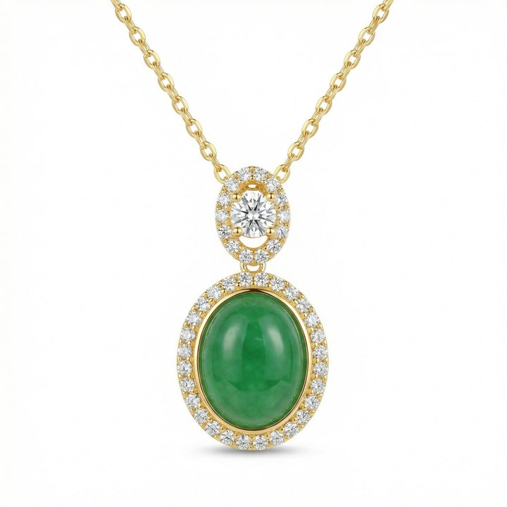 ✨ Oval Green Gemstone & Diamond Halo Necklace