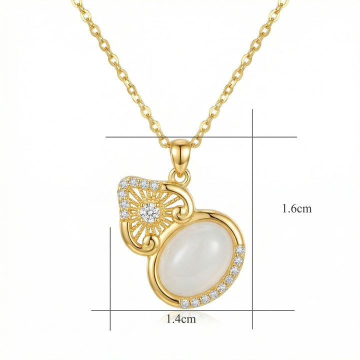 ✨ 925 Sterling Silver Elegant Gourd Pendant Necklace with White Gemstone & Sparkling Accents ✨