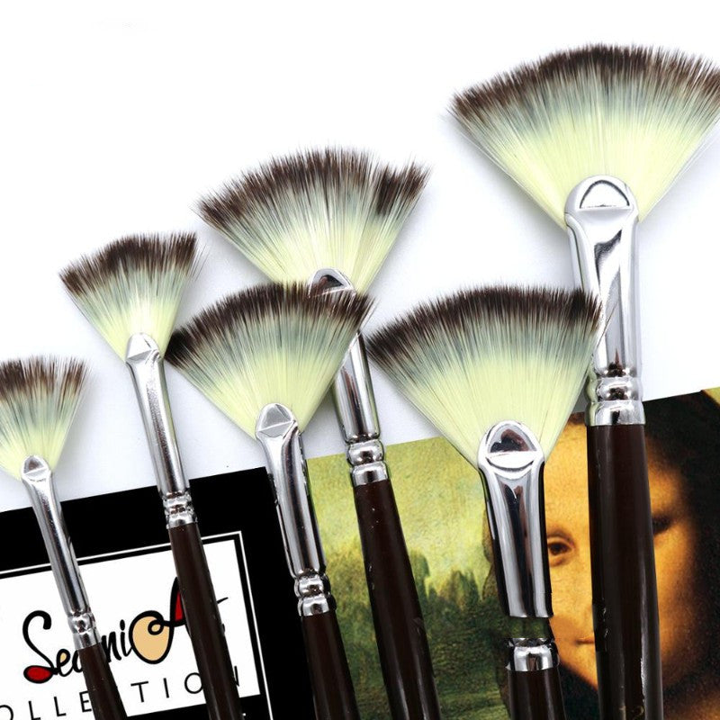 ✨ 6-Piece Fan-Shaped Nylon Brush Set — Gouache & Watercolor Style 🎨💄