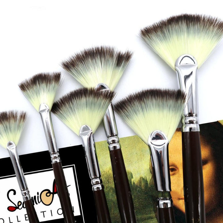 ✨ 6-Piece Fan-Shaped Nylon Brush Set — Gouache & Watercolor Style 🎨💄