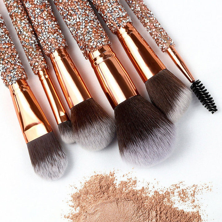 💎 10-Piece Luxury Crystal Makeup Brush Set – Diamond Rivet Handle with Pouch (Face & Eye Kit) 💄✨