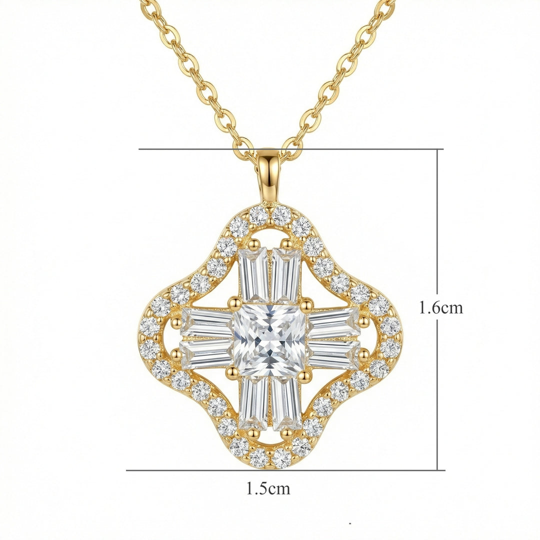 ✨ 925 Sterling Silver Radiant Princess & Baguette Cut Gemstone Pendant Necklace for Women ✨