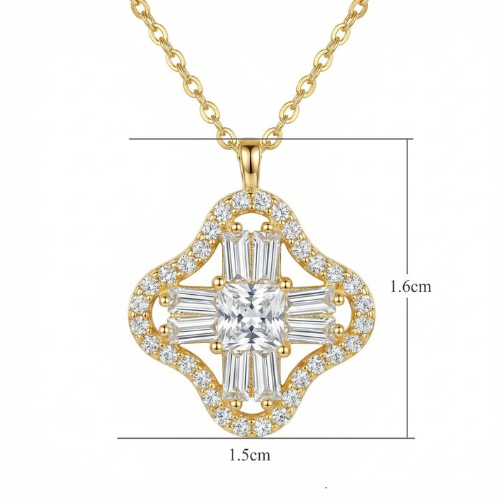 ✨ 925 Sterling Silver Radiant Princess & Baguette Cut Gemstone Pendant Necklace for Women ✨