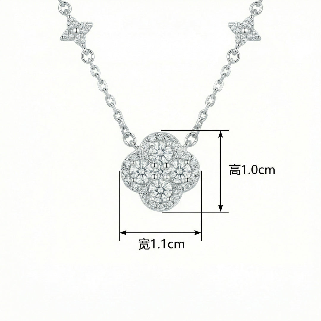 ✨ 925 Sterling Silver Diamond Four-Leaf Clover Station Necklace ✨