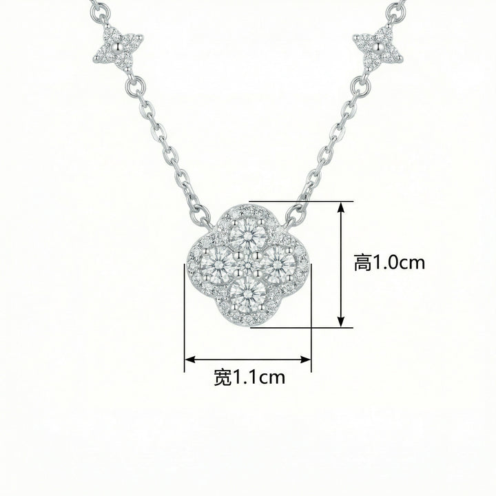 ✨ 925 Sterling Silver Diamond Four-Leaf Clover Station Necklace ✨
