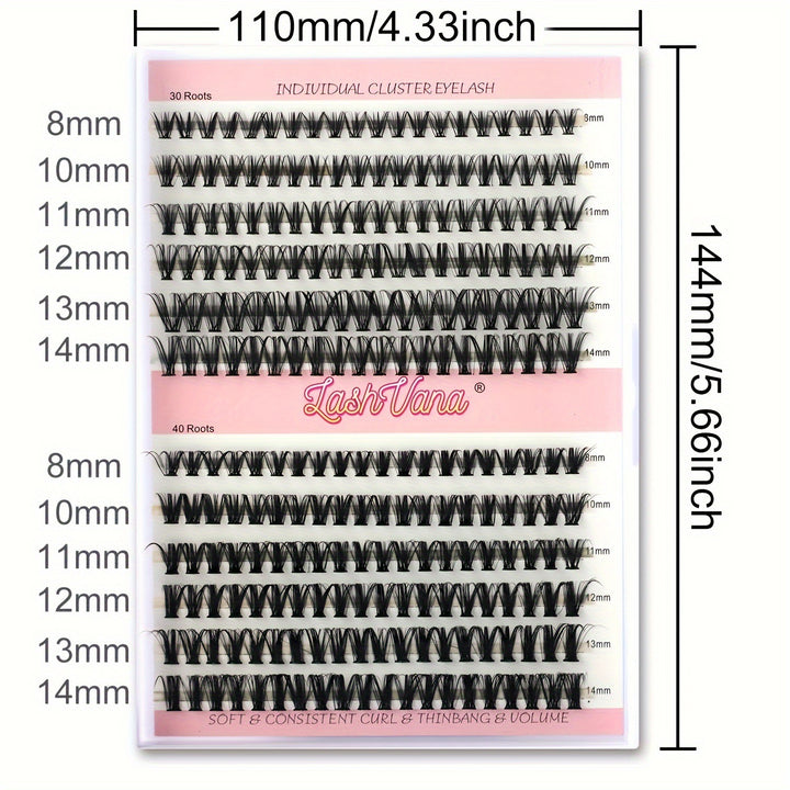 👁️✨ Segmented False Eyelashes – Thick Curl 12 Rows (30D/40D DIY Lash Kit)