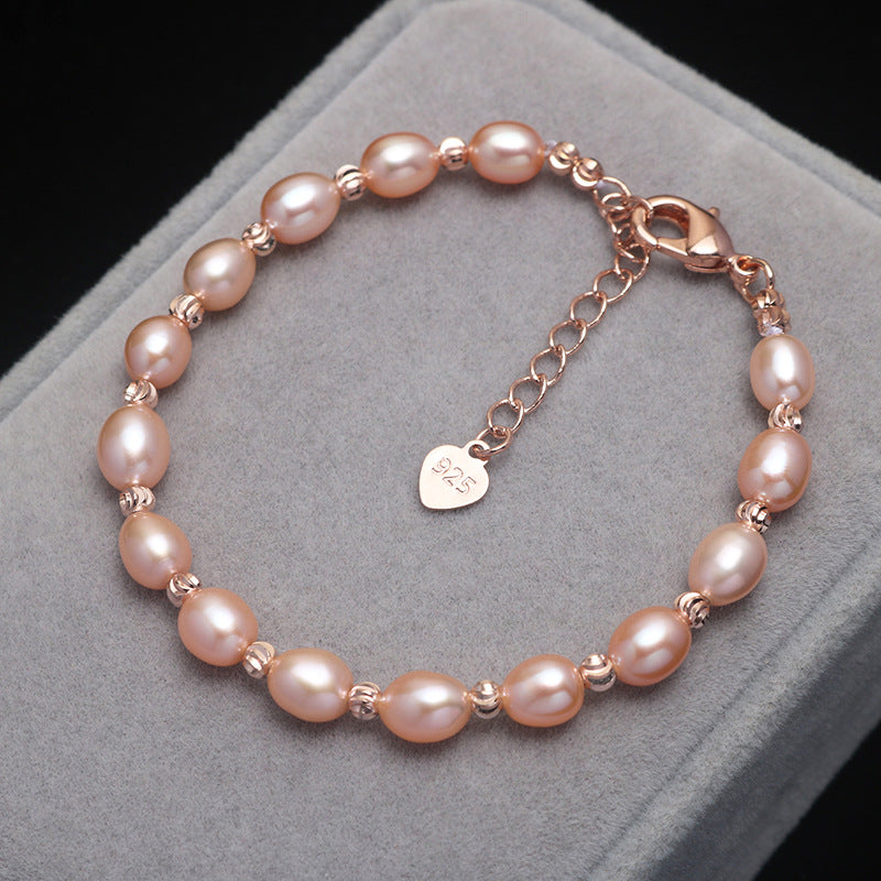 Natural Freshwater Pearl Rice-Shaped Bracelet – Elegant & Adjustable