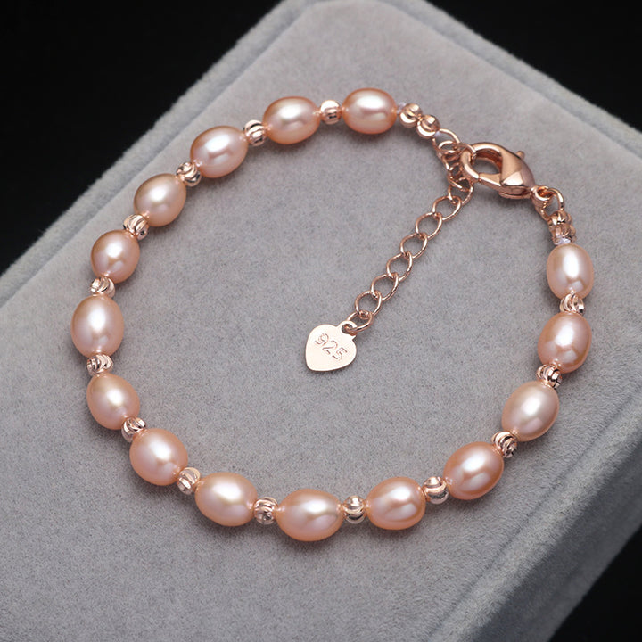 Natural Freshwater Pearl Rice-Shaped Bracelet – Elegant & Adjustable