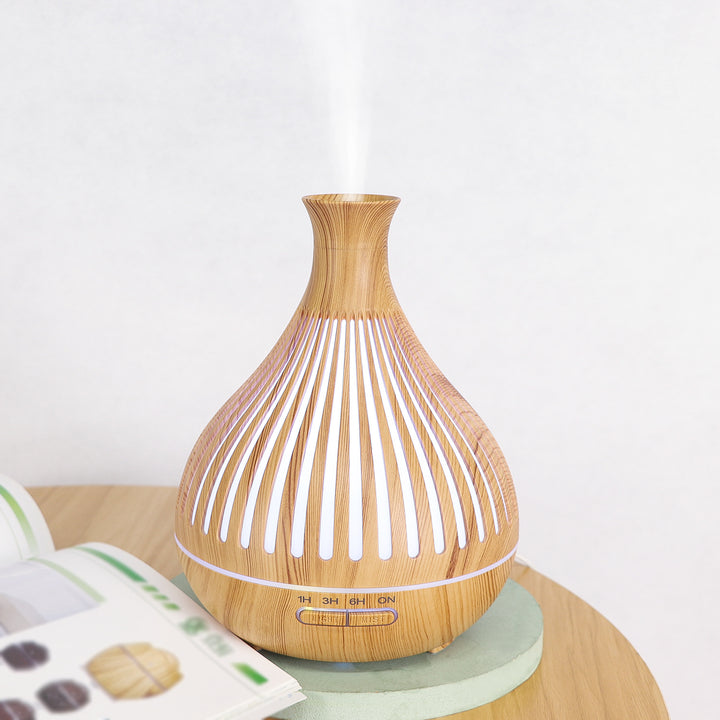 🌿💧 Vase Wood Grain Humidifier 400ML | Aromatherapy Ultrasonic Diffuser 🌙✨