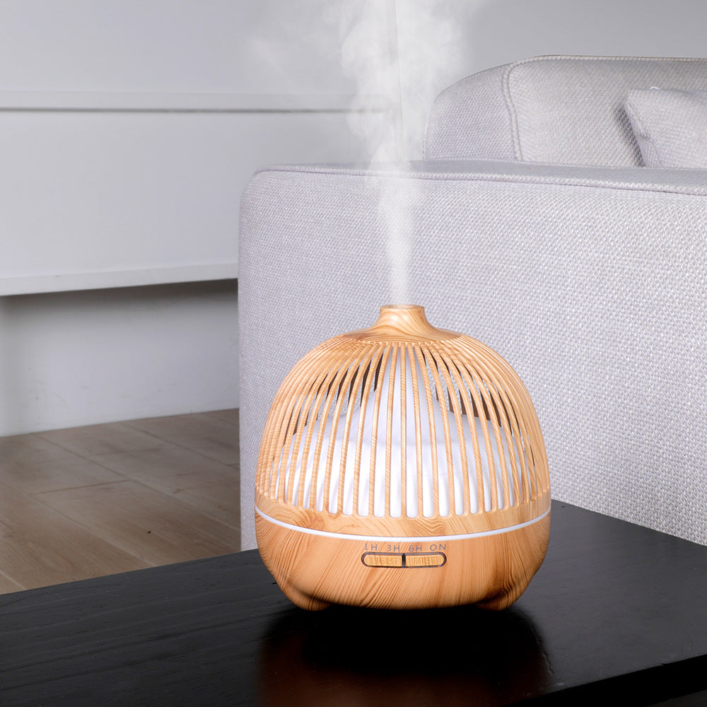 🐦🏺 Birdcage Aromatherapy Humidifier | Hollow Wood Grain Ultrasonic Diffuser 🌿✨