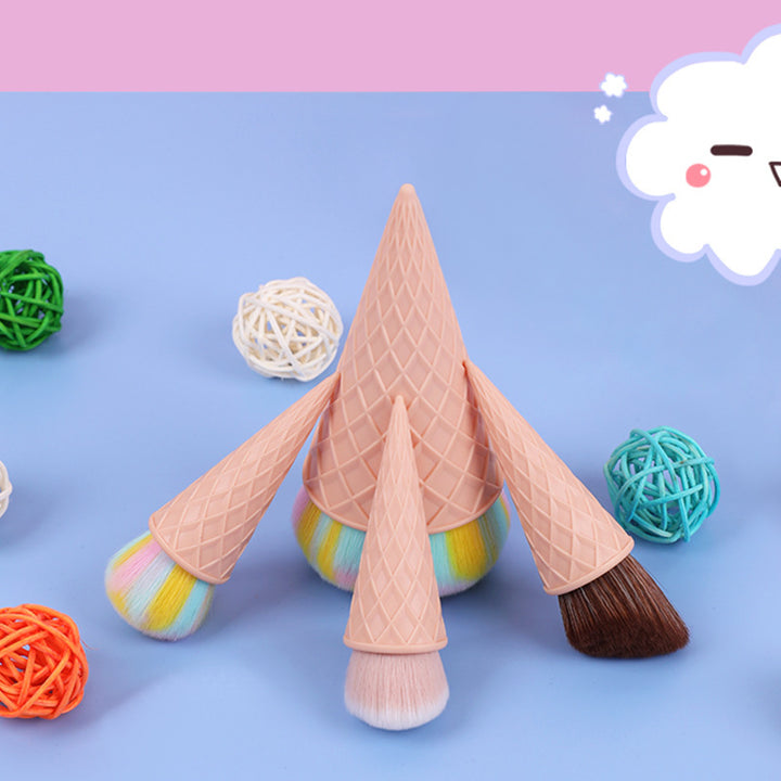 ✨ Ice Cream Cute Fiber Hair Makeup Brush Set — 4-Piece Beauty Tools 🍦💄