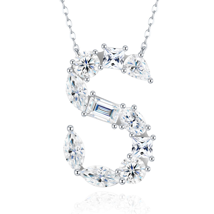 💎 Bubble Letter S Pendant Necklace – Platinum & Gold-Plated S925 Silver with Moissanite (8.5g) 💎