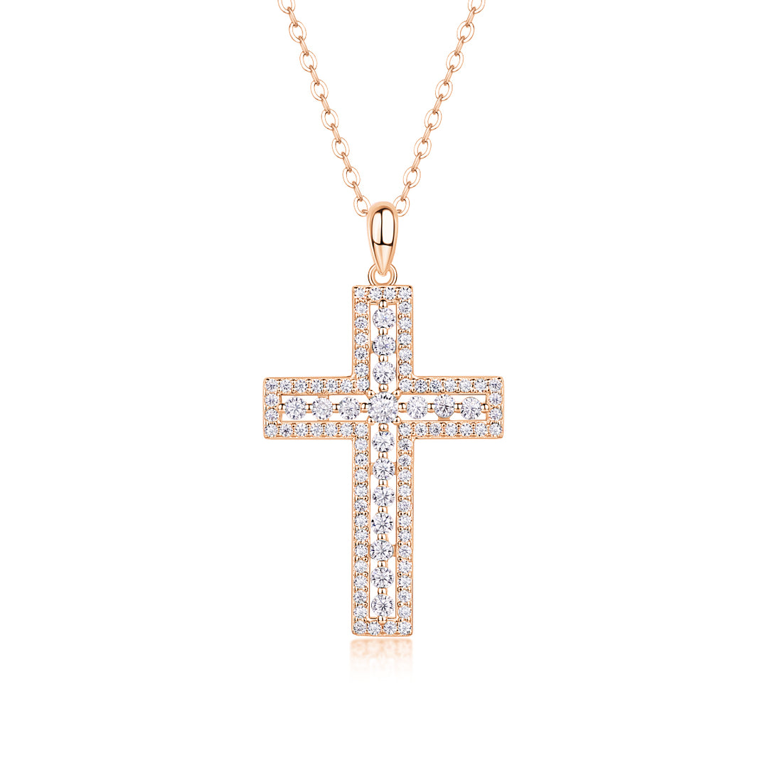 💎 Minimalist Cross Pendant Necklace – Platinum-Plated S925 Silver with Moissanite (3.4g) 💎