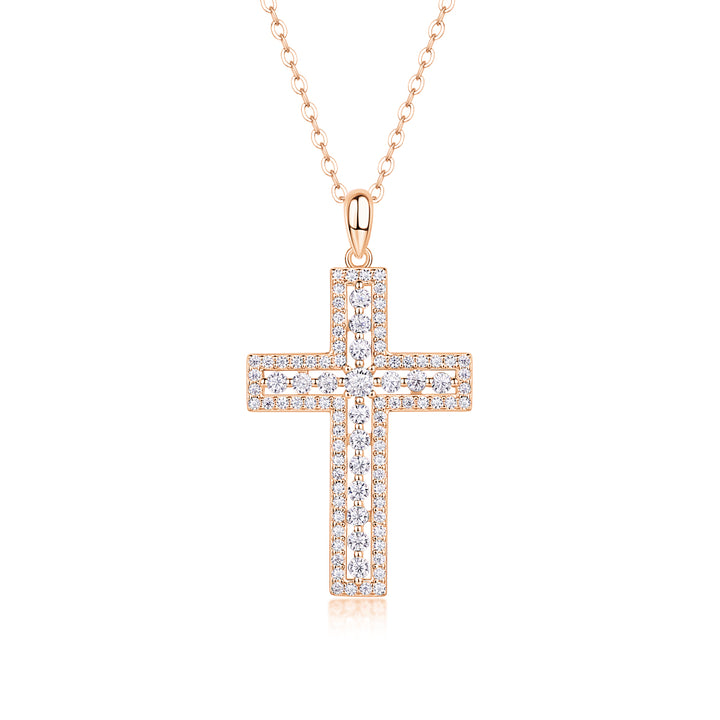 💎 Minimalist Cross Pendant Necklace – Platinum-Plated S925 Silver with Moissanite (3.4g) 💎