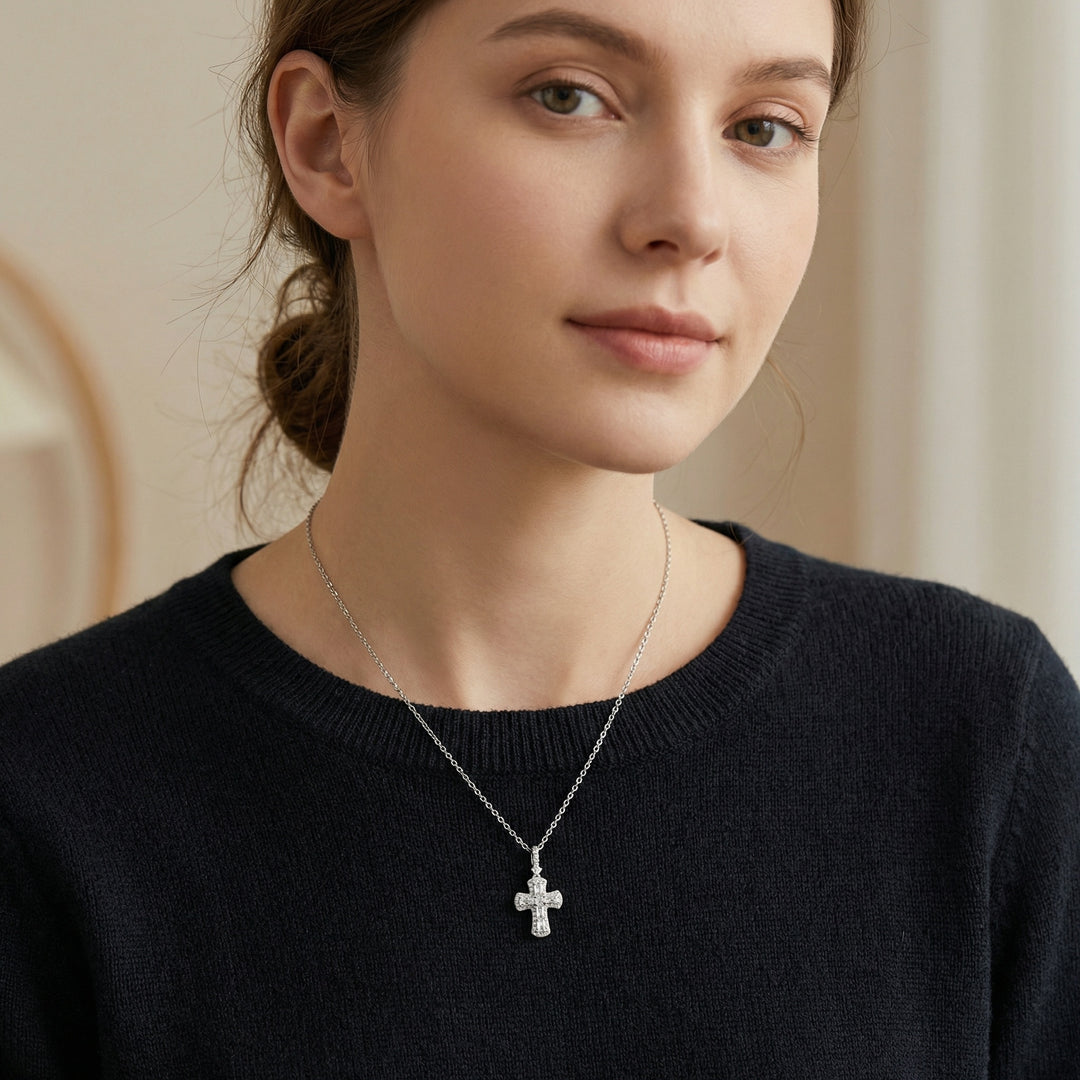 ✨ 925 Sterling Silver Cross Necklace with CZ Accents