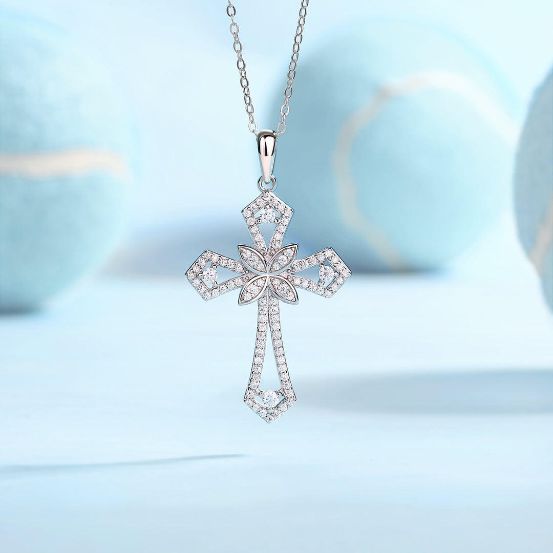 ✨ S925 Platinum-Plated Moissanite Cross Pendant Necklace ✨