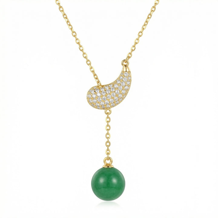 ✨ Diamond Paisley Necklace with Green Jade