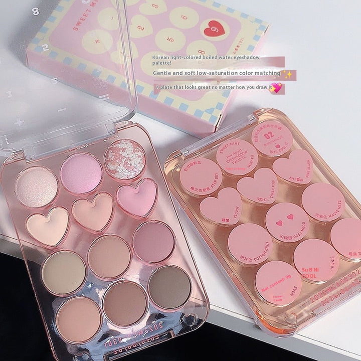 ✨ SWEET MINT 12-Color Heart Eyeshadow Palette – Cute INS Beginner Makeup Set ✨