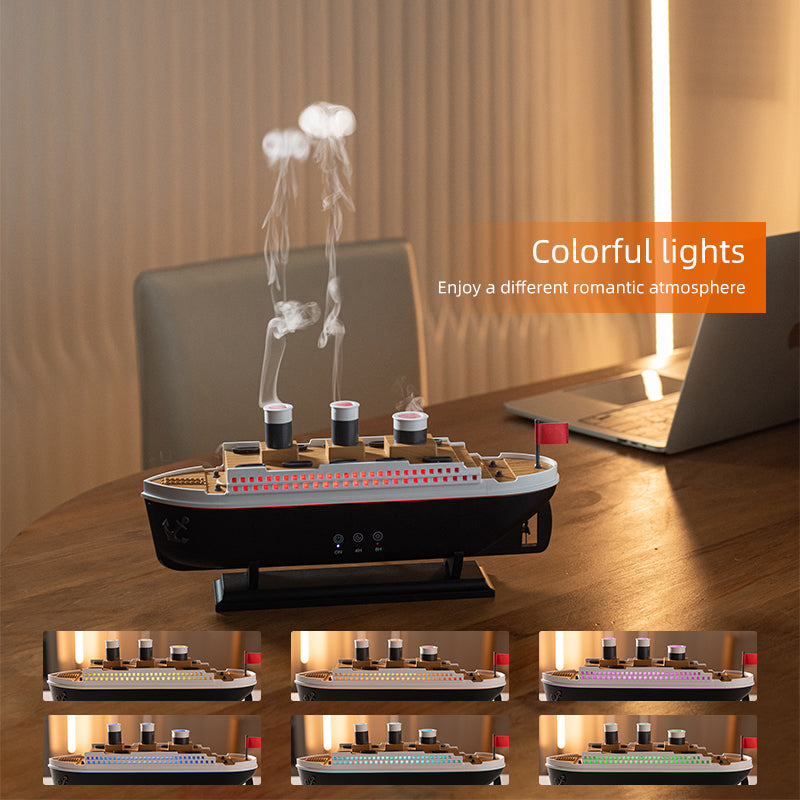 🚢💧 Steamship Diffuser | LED Humidifier with 7-Color Lights & Remote ✨