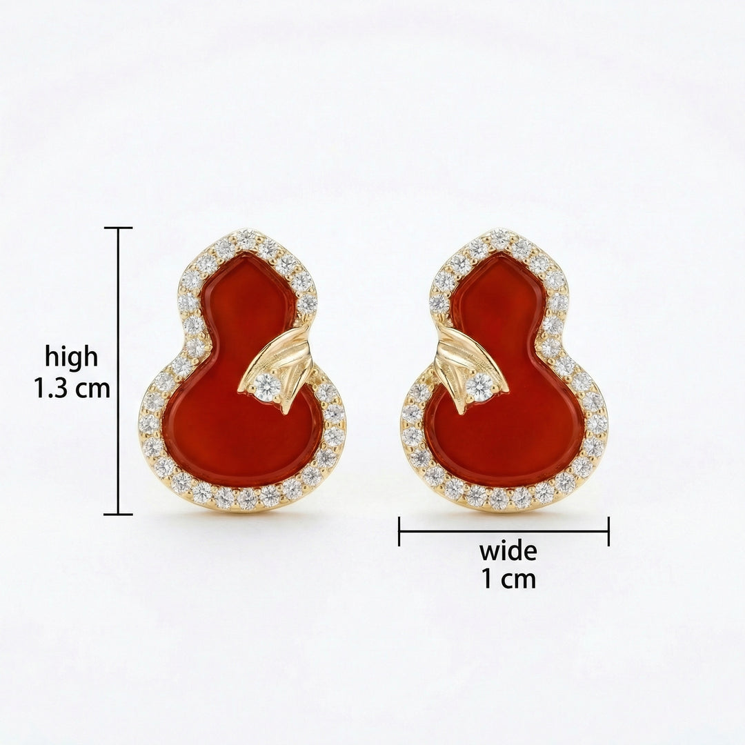 ✨ 925 Sterling Silver Red Gemstone Gourd Stud Earrings with Sparkling Halo Accents ✨