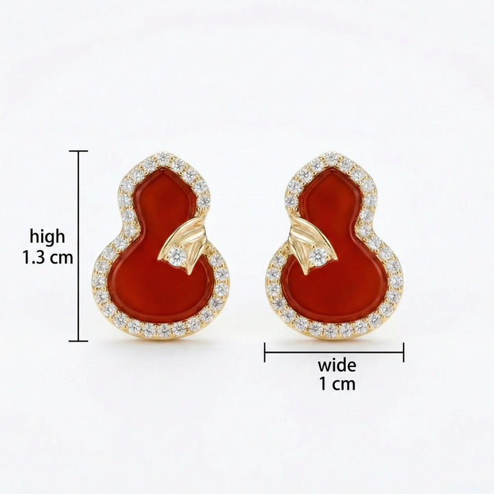 ✨ 925 Sterling Silver Red Gemstone Gourd Stud Earrings with Sparkling Halo Accents ✨