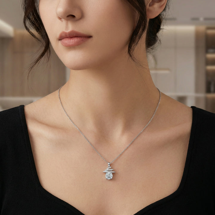 ✨ 925 Sterling Silver Spiral Pendant Necklace with Round-Cut Center Stone ✨