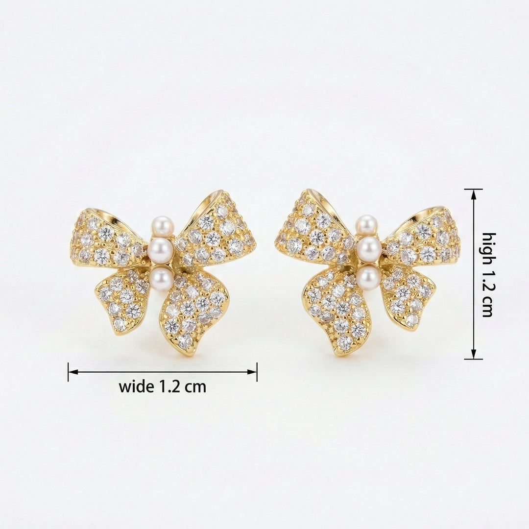 ✨ 925 Sterling Silver Butterfly Stud Earrings with Pave Crystals & Trio Pearls ✨