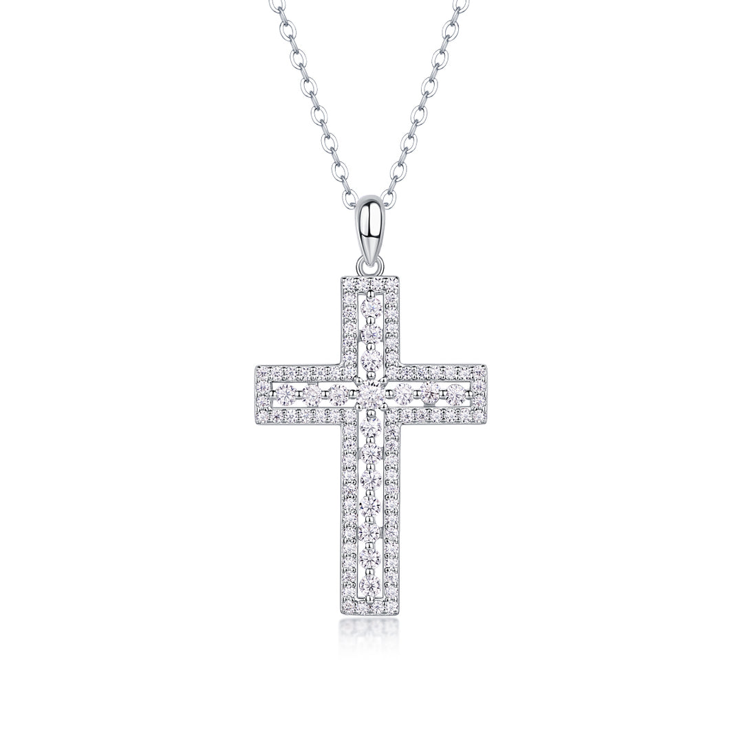 💎 Minimalist Cross Pendant Necklace – Platinum-Plated S925 Silver with Moissanite (3.4g) 💎