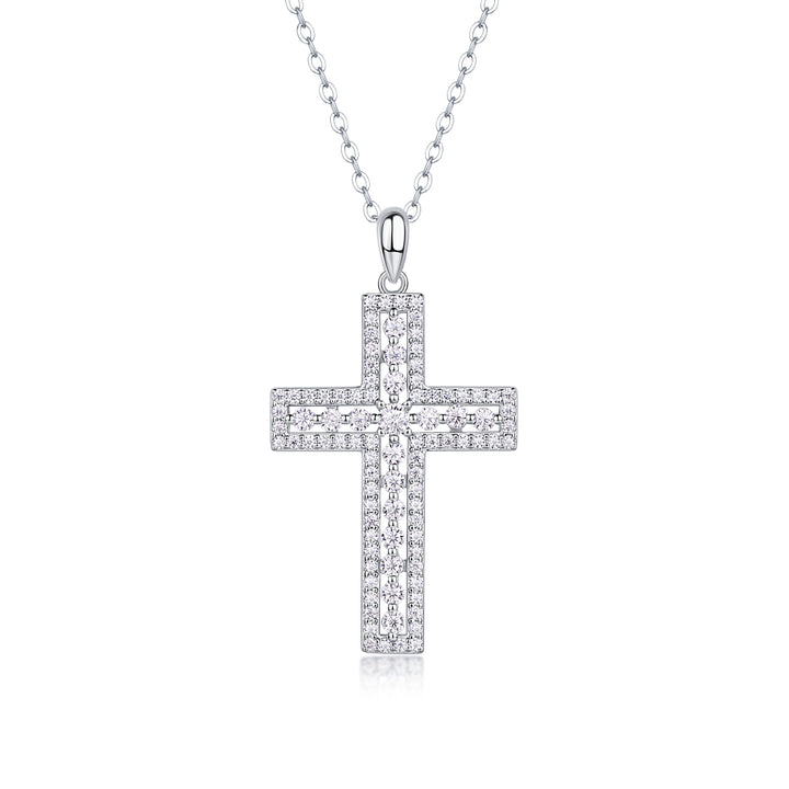 💎 Minimalist Cross Pendant Necklace – Platinum-Plated S925 Silver with Moissanite (3.4g) 💎