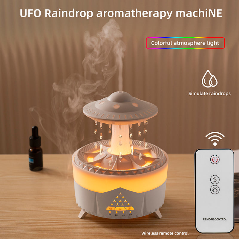 🌧️💧 UFO Raindrop Humidifier | 7-Color LED Aromatherapy Rain Diffuser ✨