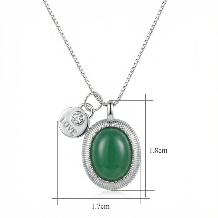 925 Sterling Silver Oval Green Gemstone Necklace – LOVE Charm Crystal Pendant